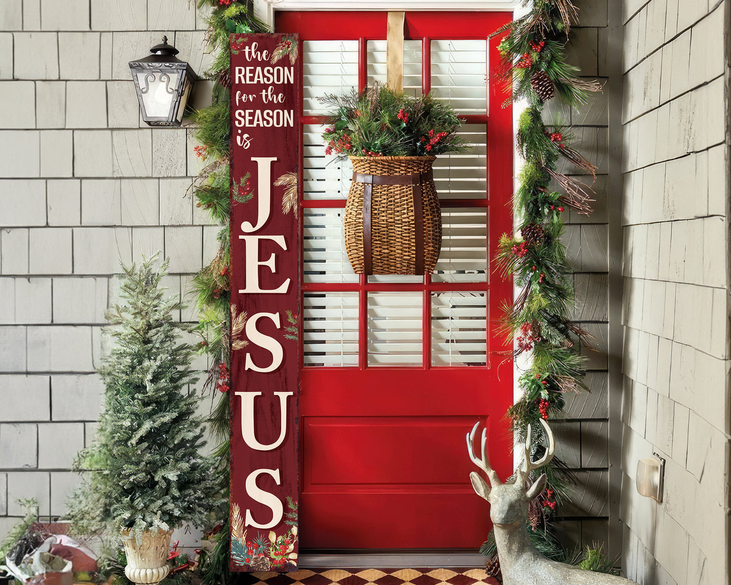 Modern Farmhouse Christmas Decor: 72in Jesus Porch Sign, Front Porch Christmas Welcome Sign, Vintage Holiday Decoration