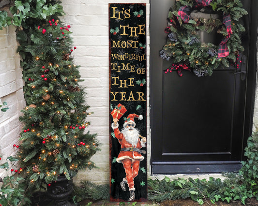 Rustic Farmhouse Christmas Porch Sign - 'It's The Most Wonderful Time of The Year' 48in Front Porch Welcome Sign - Holiday Entryway Decor