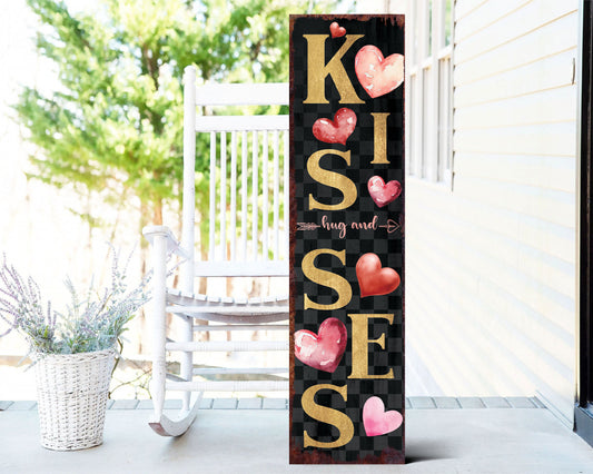 Vintage Valentine's Day Decor: 36-inch Hugs and Kisses Porch Sign
