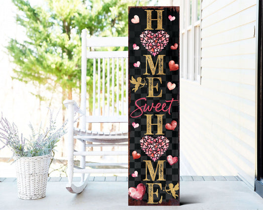 Rustic Modern Farmhouse Entryway Board - 36in 'Home Sweet Home' Valentine's Day Porch Sign, Front Porch Valentine's Welcome Sign