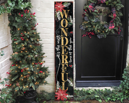 48in Rustic Farmhouse Christmas Porch Sign | 'It's The Most Wonderful Time of The Year' |  Front Porch Welcome Sign | Holiday Entryway Decor