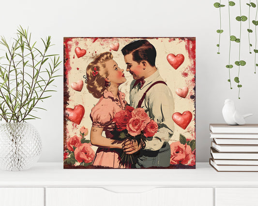 12in Square Valentine's Day Art, Valentine's Day Wall Art, Vintage Square Wall Decor, | Modern Love-Themed Wall Art