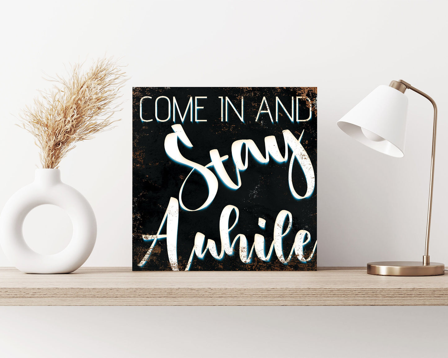 12in 'Come In And stay awhile' Modern Farmhouse Canvas Wall Art, Wall Canvas Printing, Living Room Decor