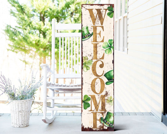 36in St. Patrick's Day Welcome Sign for Front Porch, Vintage St.Patrick's Decor for Front Door