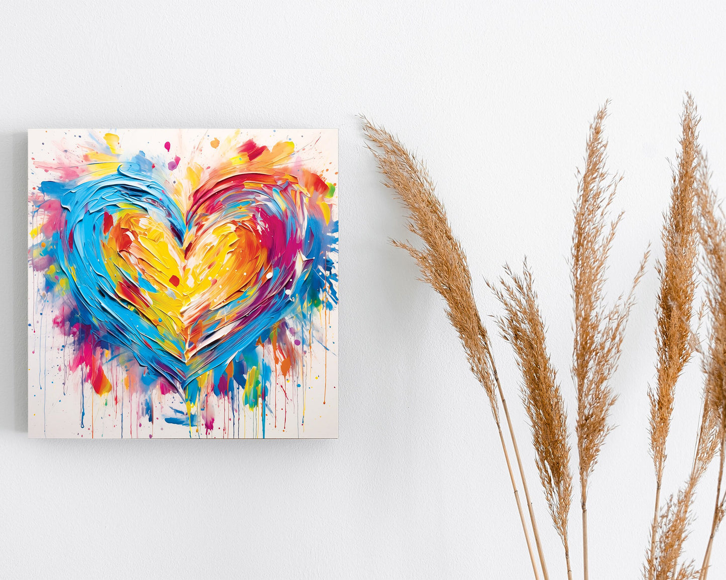 12in Oil Painting Style of a Colorful Heart Valentine__ Day Wall Canvas UV Print Wall Decor, Ideal for Entryway, Mantle, Living Room