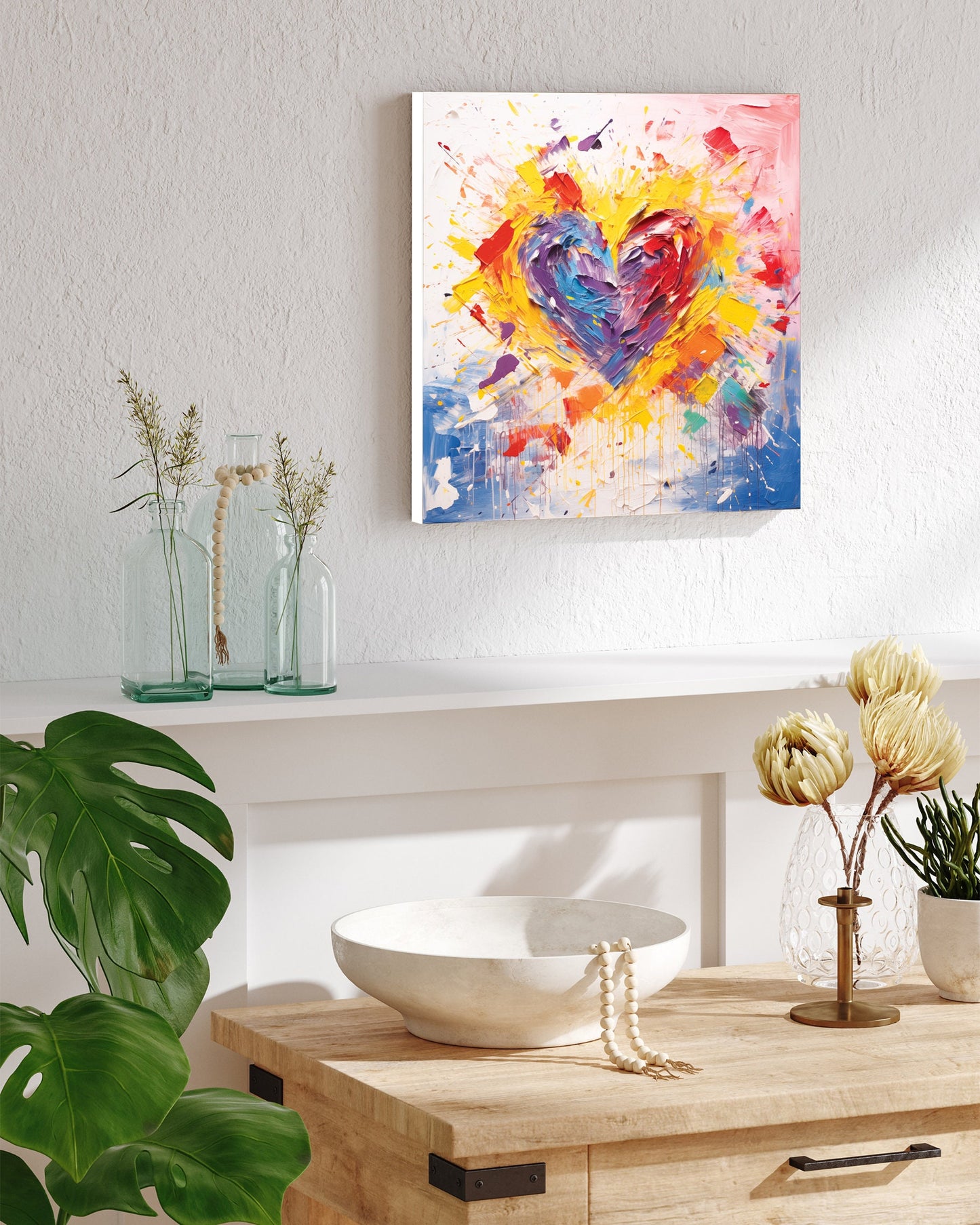 12in Oil Painting Style of a Heart Valentine__ Day Canvas UV Print Wall Art, Wall Canvas Printing, Living Room Decor