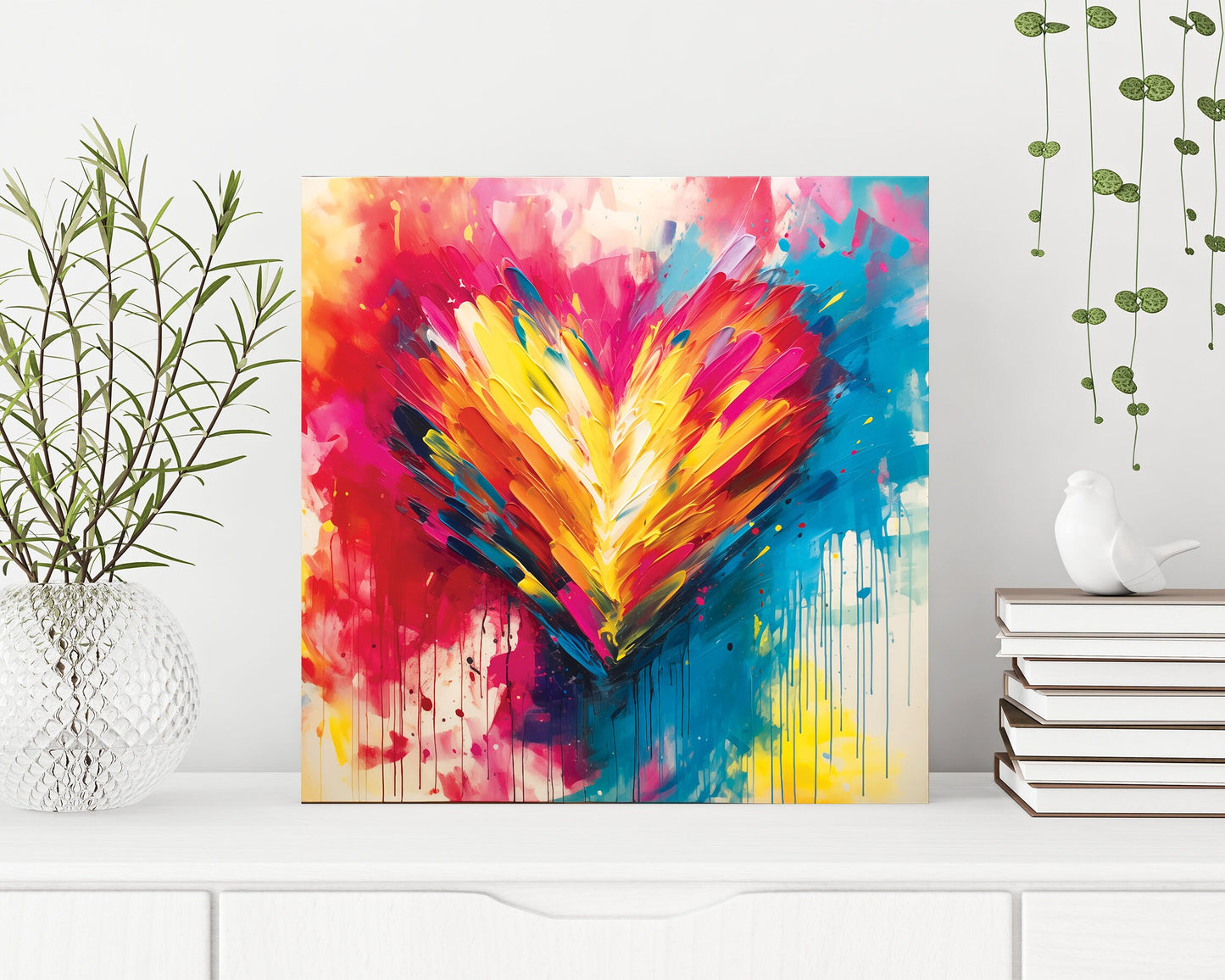 12in Oil Painting Style of a Colorful Heart Valentine__ Day Canvas UV Print Wall Art, Canvas Printing, Living Room Decor