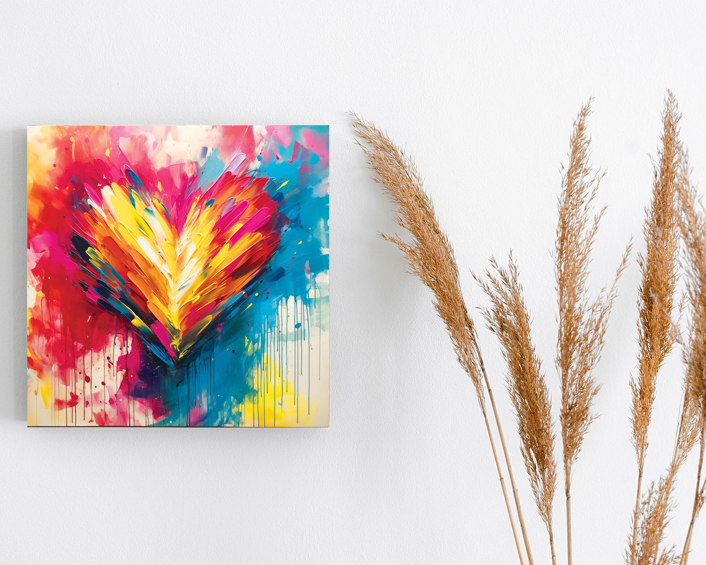 12in Oil Painting Style of a Colorful Heart Valentine__ Day Canvas UV Print Wall Art, Canvas Printing, Living Room Decor