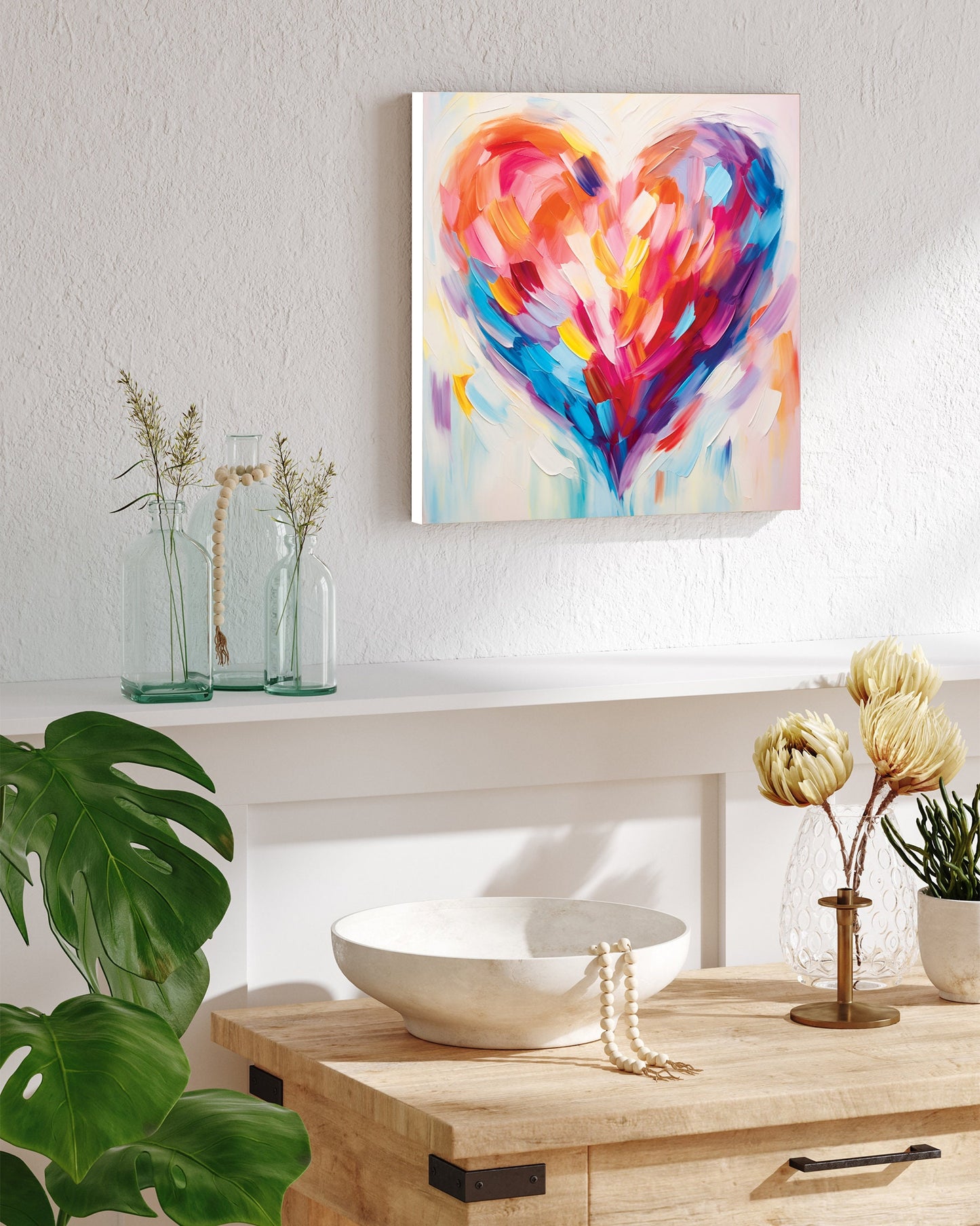 12in Oil Painting Style of a Colorful Heart Valentine__ Day UV Print Wall Canvas, Wall Canvas Printing, Living Room Decor