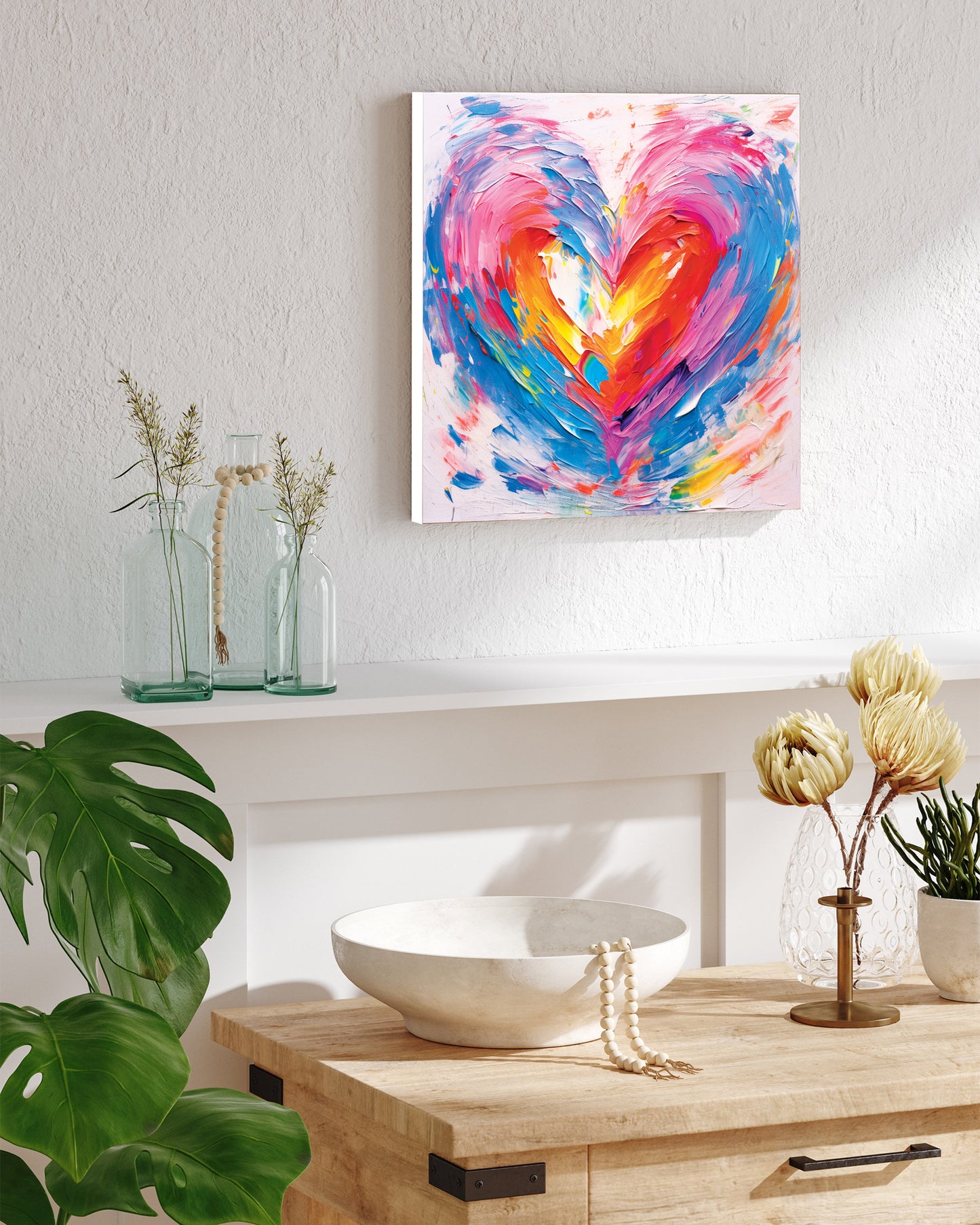 12in Oil Painting Style of a Heart Valentine__ Day UV Print Wall Art, Wall Canvas Printing, Living Room Decor