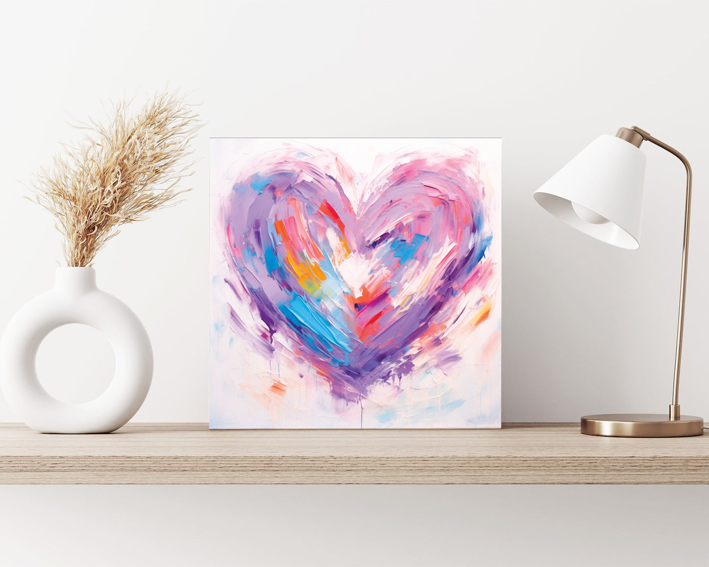 12-inche Oil Painting Style of a Colorful Heart Valentine__ Day Canvas UV Print Wall Art, Wall Canvas Printing, Living Room Decor