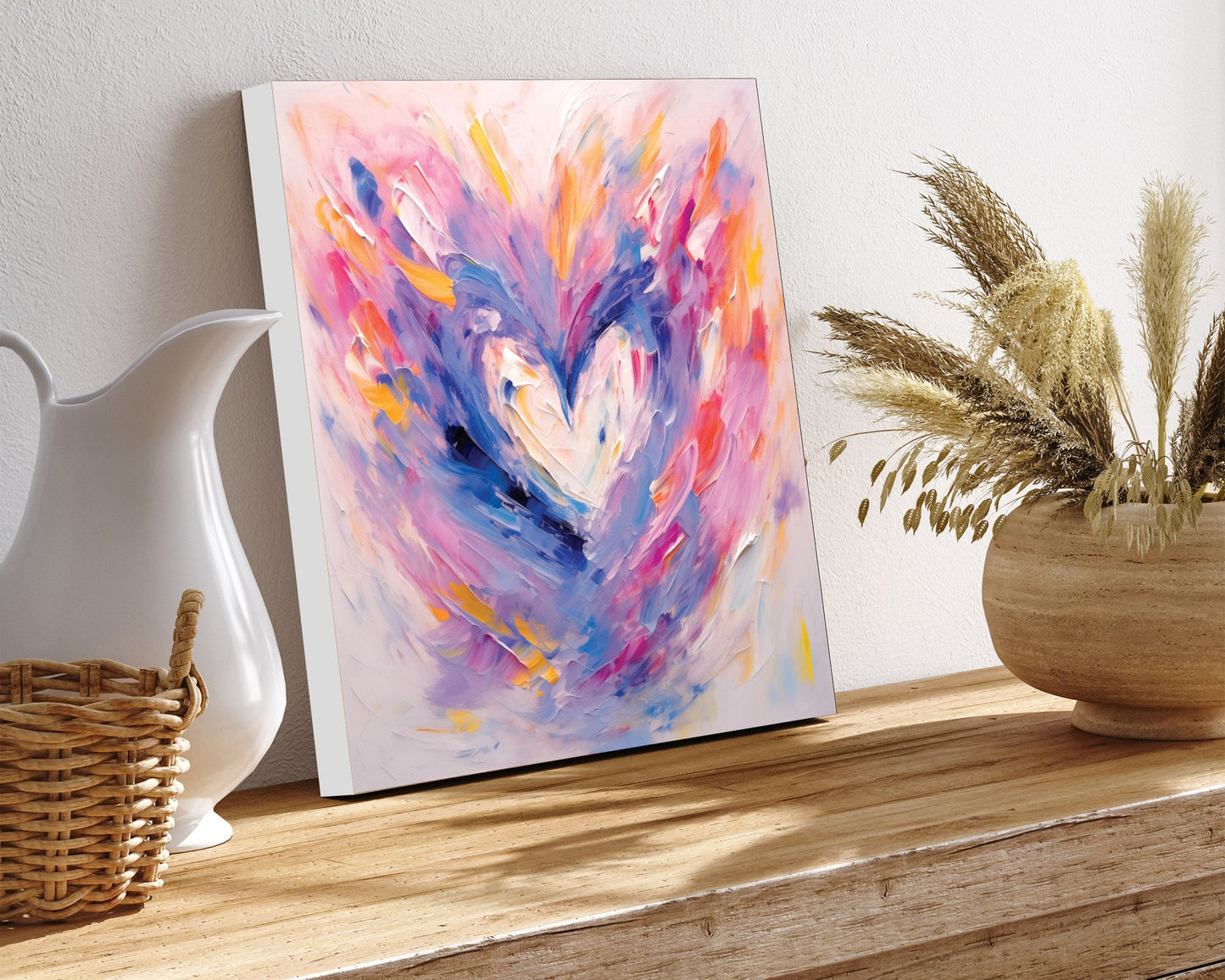 12in Oil Painting Style of a Colorful Heart Valentine__ Day UV Print Wall Art, Wall Canvas, Living Room Decor