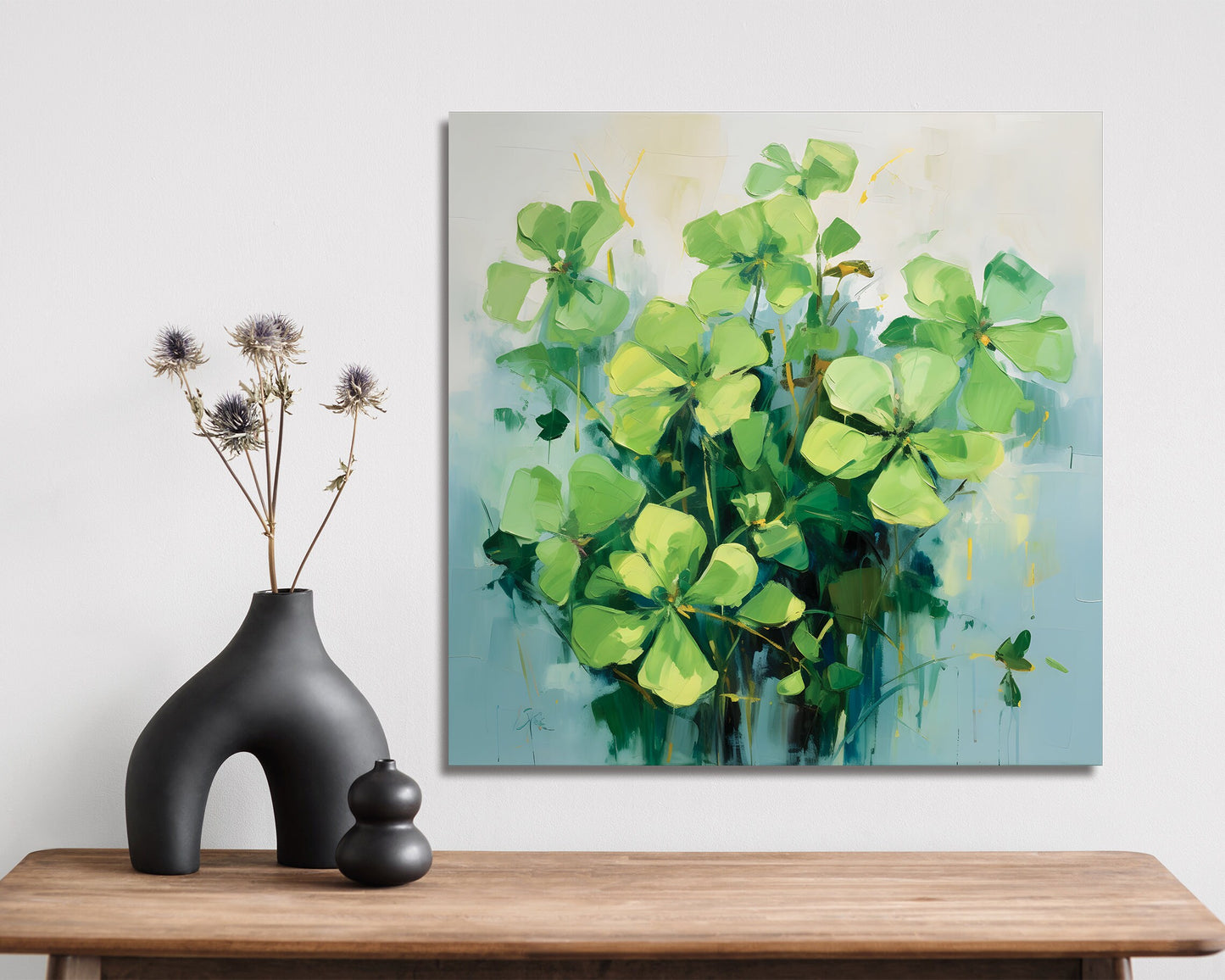 12 inches Oil Painting Style of a Colorful Shamrock Modern Farmhouse Canvas UV Print Wall Art, St. Patrick's Day Wall Decor Living Room Decor