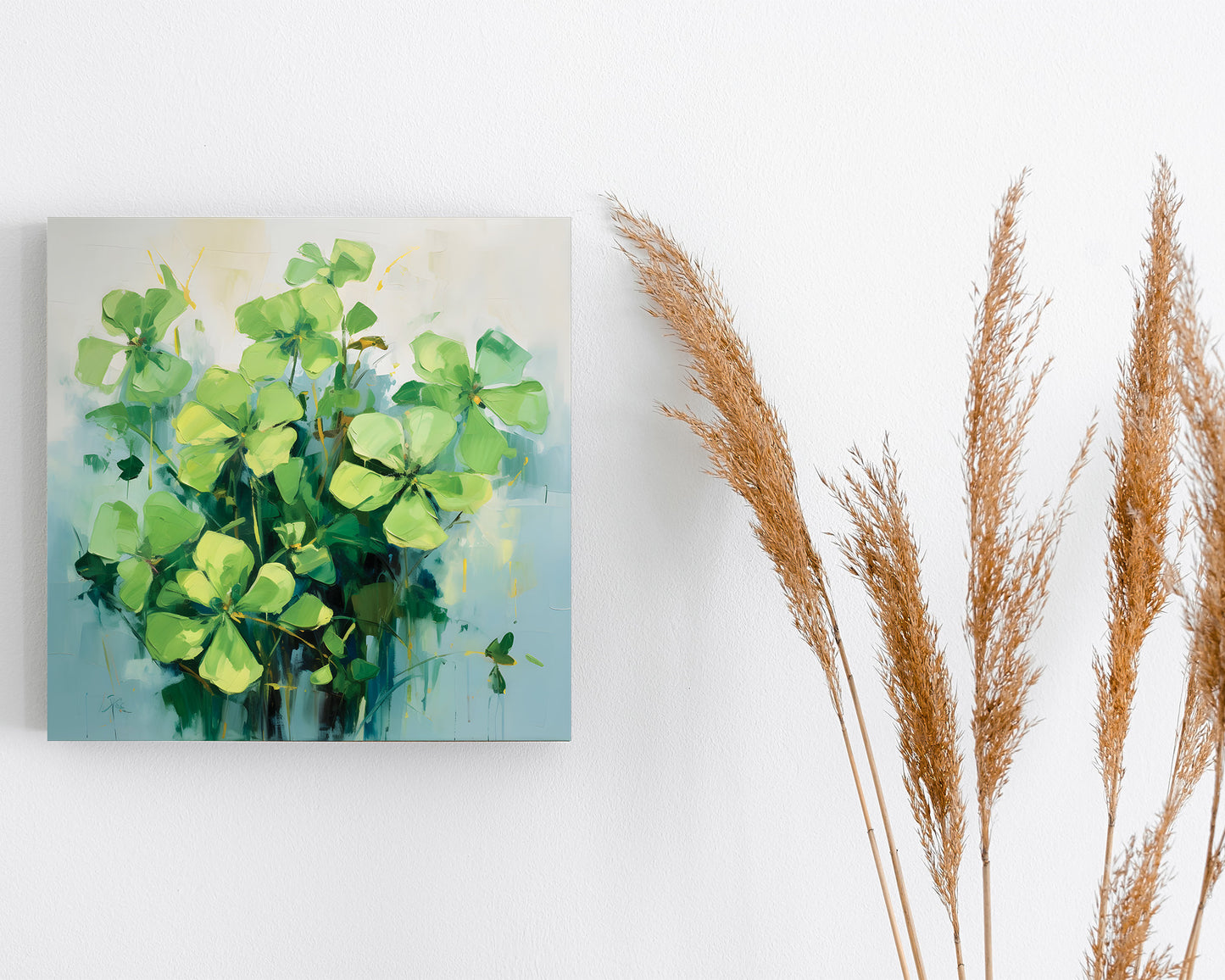 12 inches Oil Painting Style of a Colorful Shamrock Modern Farmhouse Canvas UV Print Wall Art, St. Patrick's Day Wall Decor Living Room Decor