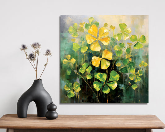 12in Oil Painting Style Colorful Shamrock Farmhouse Canvas UV Print Wall Art, St. Patrick's Day Wall Decor Living Room Decor