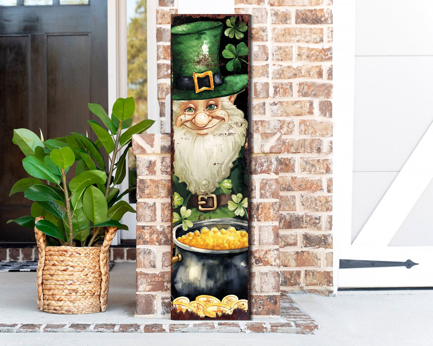 36IN Rustic Modern Farmhouse Entryway St. Patrick's Day Gnome Welcome Sign for Front Porch, Vintage St.Patrick's Outdoor Decor for Front Door