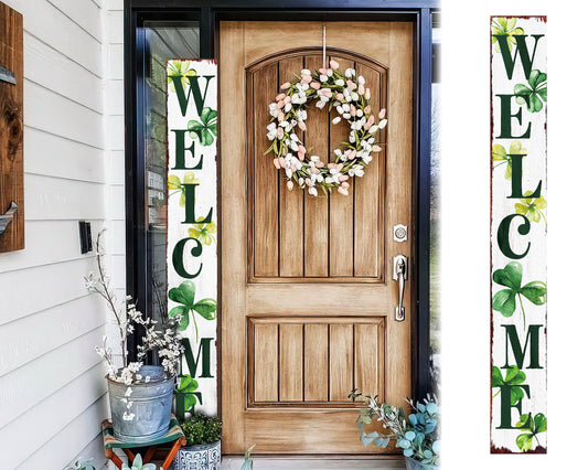 72in St.Patrick's Day Rustic Modern Farmhouse Entryway Welcome Sign for Front Porch, White St. Patrick's Outdoor Decor for Front Door