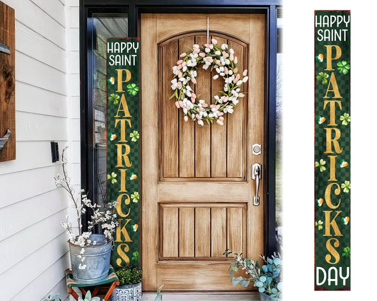 72IN Happy St.Patrick's Day Rustic Modern Farmhouse Entryway Welcome Sign for Front Porch, Vintage St. Patrick's Outdoor Decor for Front Door