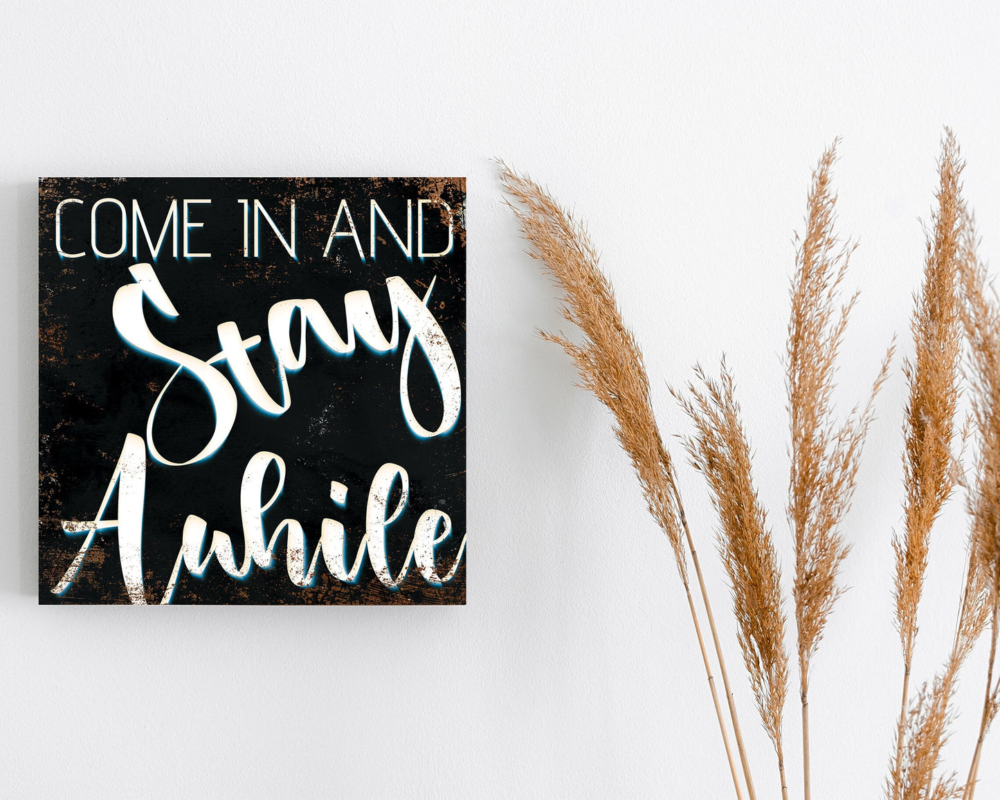 12in 'Come In And stay awhile' Modern Farmhouse Canvas Wall Art, Wall Canvas Printing, Living Room Decor