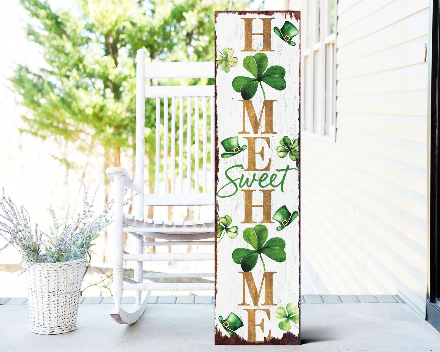 36-Inch Rustic Modern Farmhouse Entryway St. Patrick's Day "Home Sweet Home" Sign for Front Porch, St.Patrick's Outdoor Decor for Front Door