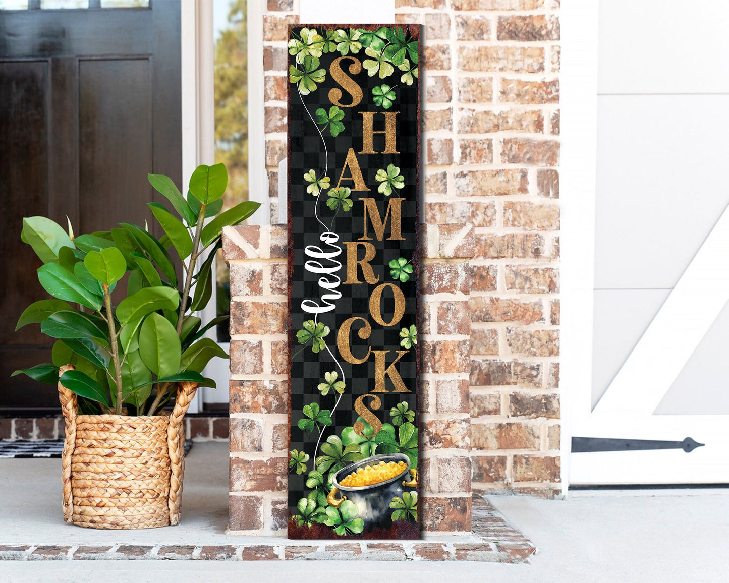 36in St. Patrick's Day "Hello Shamrocks" Sign for Front Porch, St.Patrick's Decor for Entryway, Mantle, Living Room, Kitchen, Porch Decor