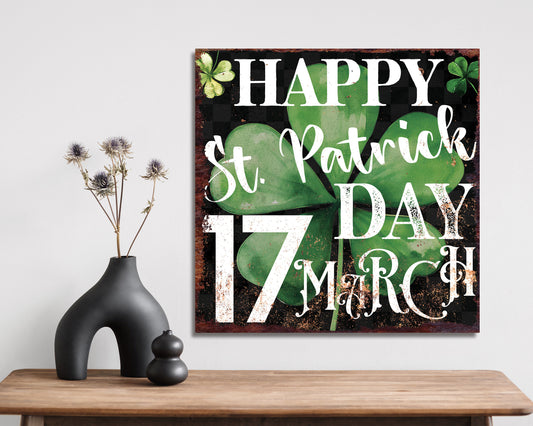 12IN Happy St. Patrick'S Day Day March 17 Clover Canvas Sign, Vintage Decor, Modern Farmhouse Mantel Entryway Decor, St.Patrick's Day Wall Decor