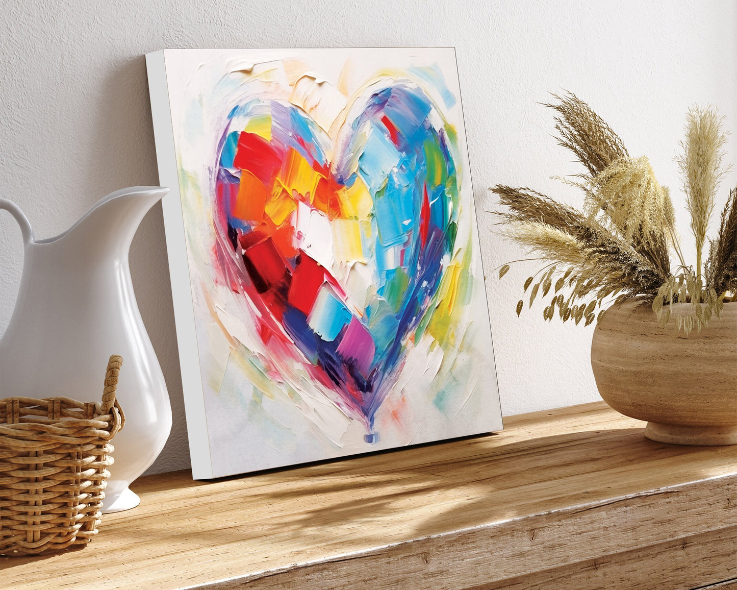 12in Oil Painting Style of a Colorful Heart Valentine__ Day Canvas UV Print Wall Art, Wall Canvas Printing, Living Room Home Decor
