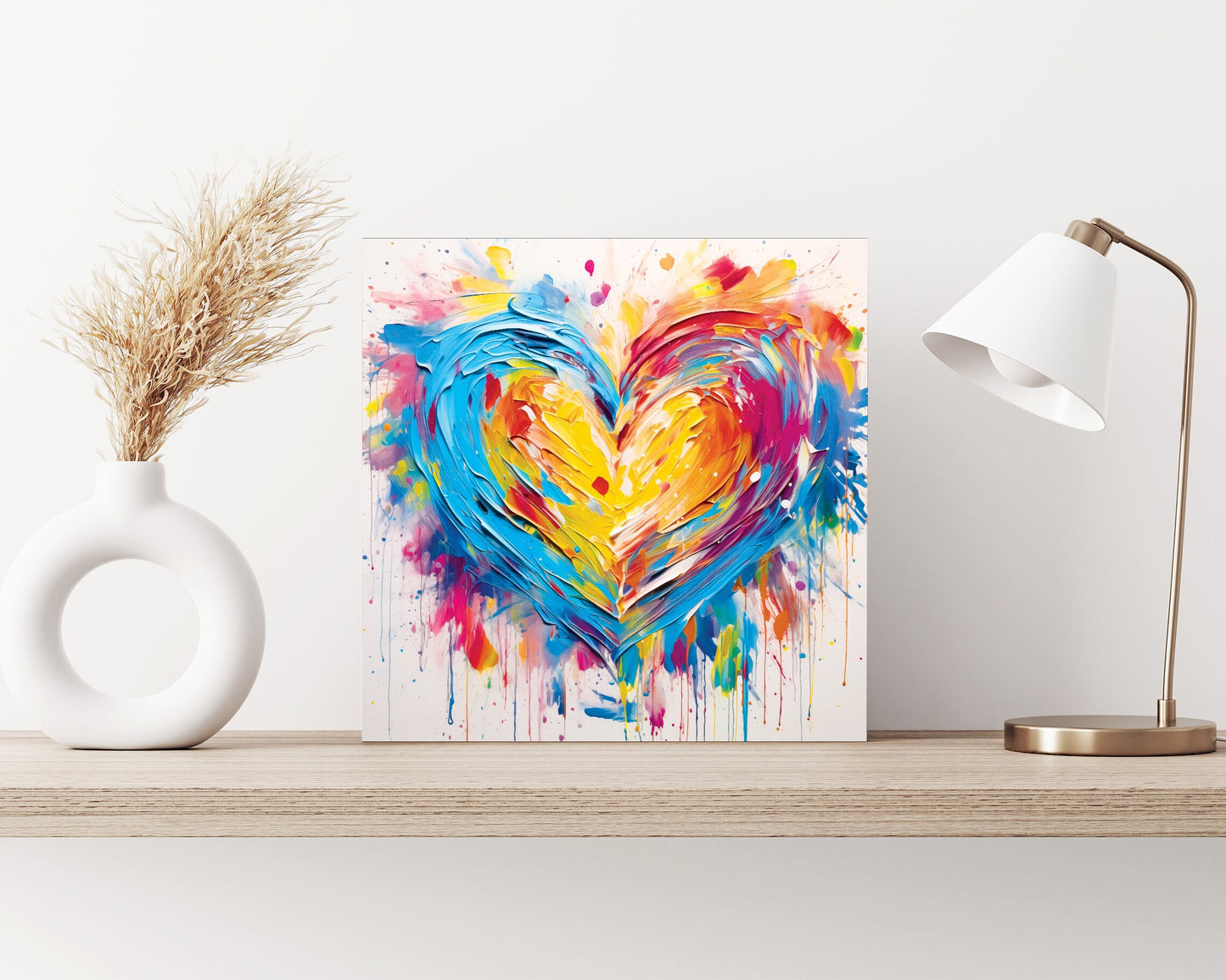 12in Oil Painting Style of a Colorful Heart Valentine__ Day Wall Canvas UV Print Wall Decor, Ideal for Entryway, Mantle, Living Room