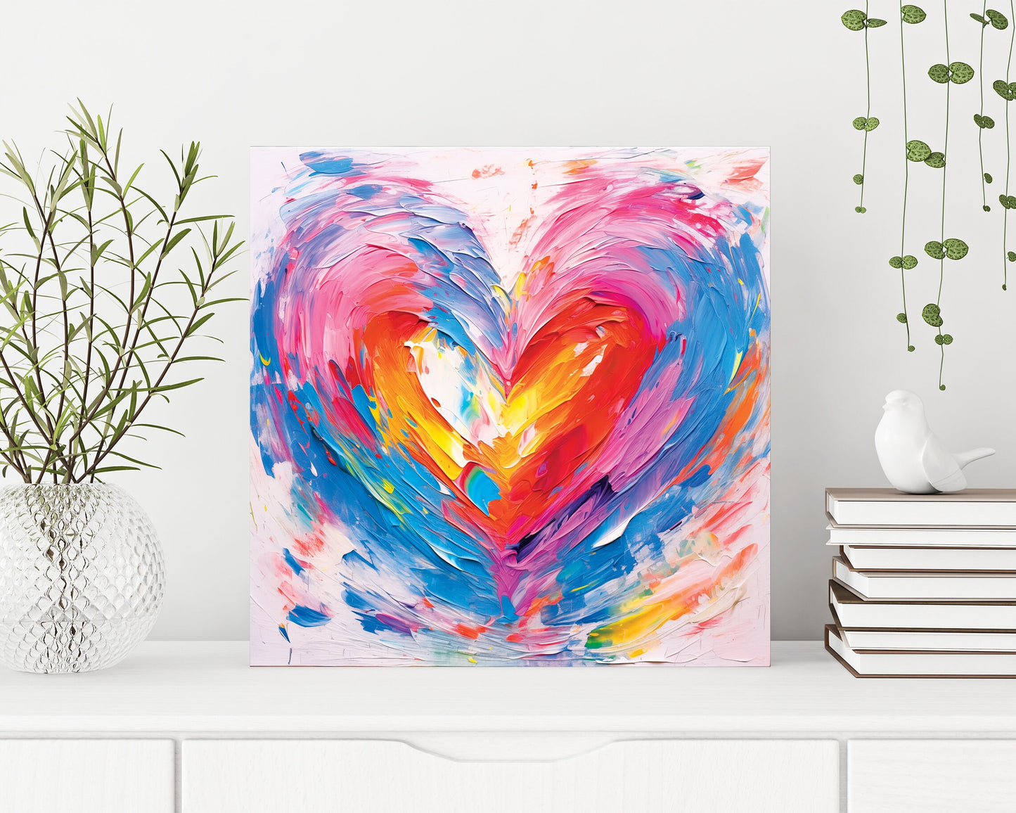 12in Oil Painting Style of a Heart Valentine__ Day UV Print Wall Art, Wall Canvas Printing, Living Room Decor