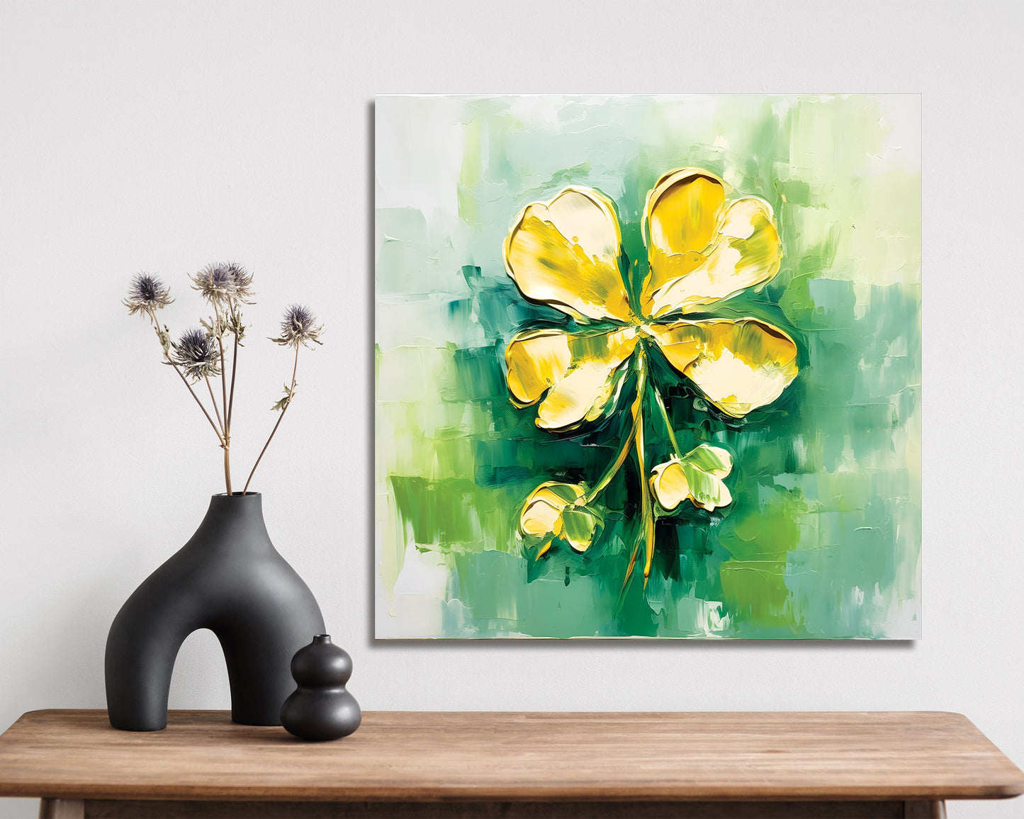 12in Oil Painting Style of a Shamrock Modern Farmhouse Canvas UV Print Wall Art, St. Patrick's Day Wall Decor Living Room Decor