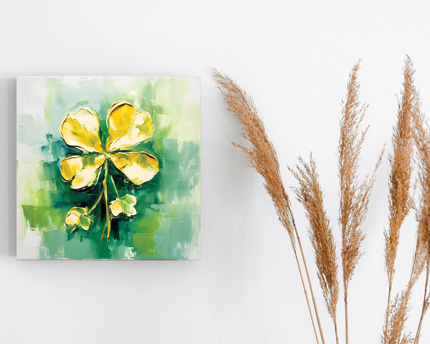 12in Oil Painting Style of a Shamrock Modern Farmhouse Canvas UV Print Wall Art, St. Patrick's Day Wall Decor Living Room Decor