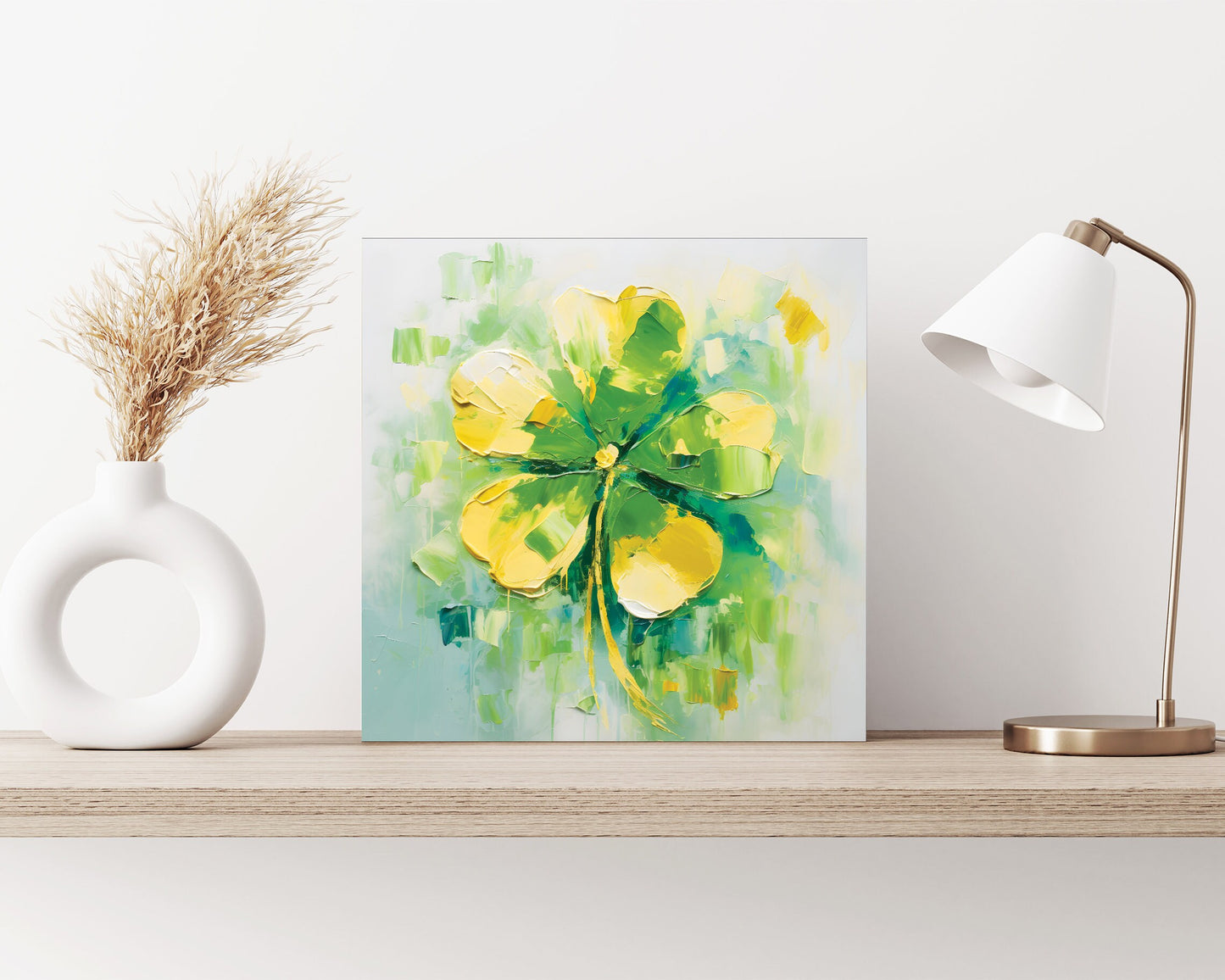12in Oil Painting Style of a Shamrock Farmhouse Canvas UV Print Wall Art, St. Patrick's Day Wall Decor Living Room Decor
