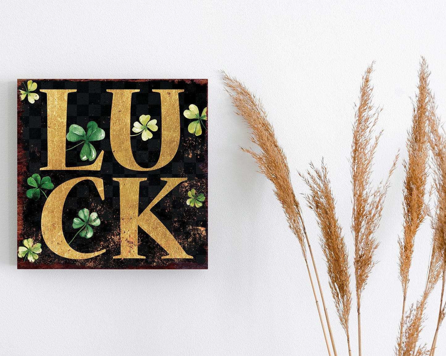 12in St. Patrick's Day Luck Clover Canvas Sign, Vintage Decor, Modern Farmhouse Mantel Entryway Decor, St.Patrick's Day Wall Decor