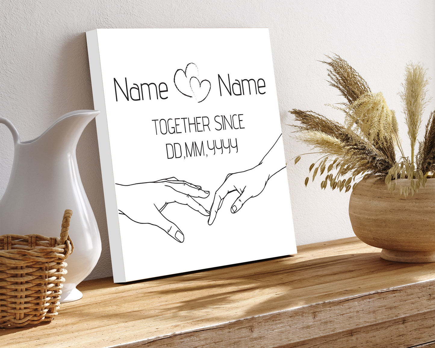 12in Valentine's Day Gift | Personalized Minimalist Line Drawing Holding Hands | Gift for Her, Him, Couples