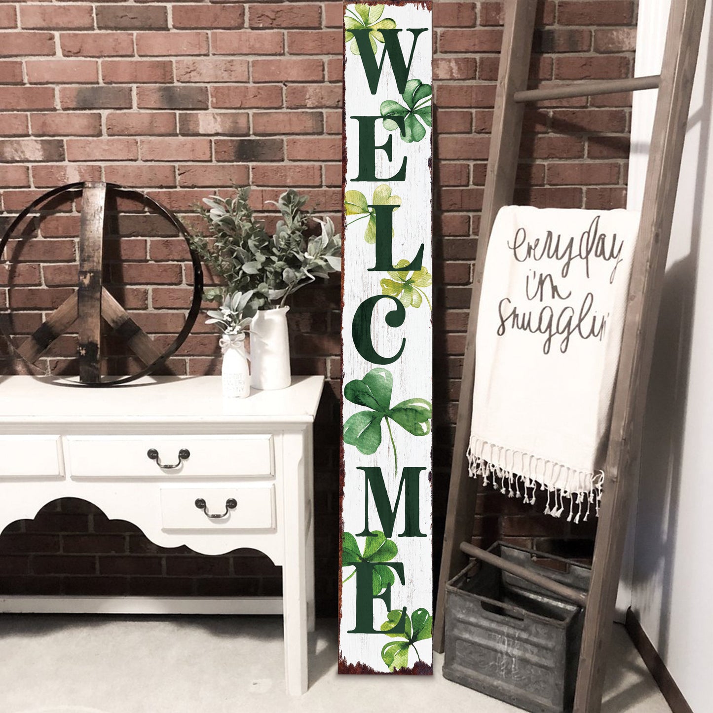 72in St.Patrick's Day Rustic Modern Farmhouse Entryway Welcome Sign for Front Porch, White St. Patrick's Outdoor Decor for Front Door