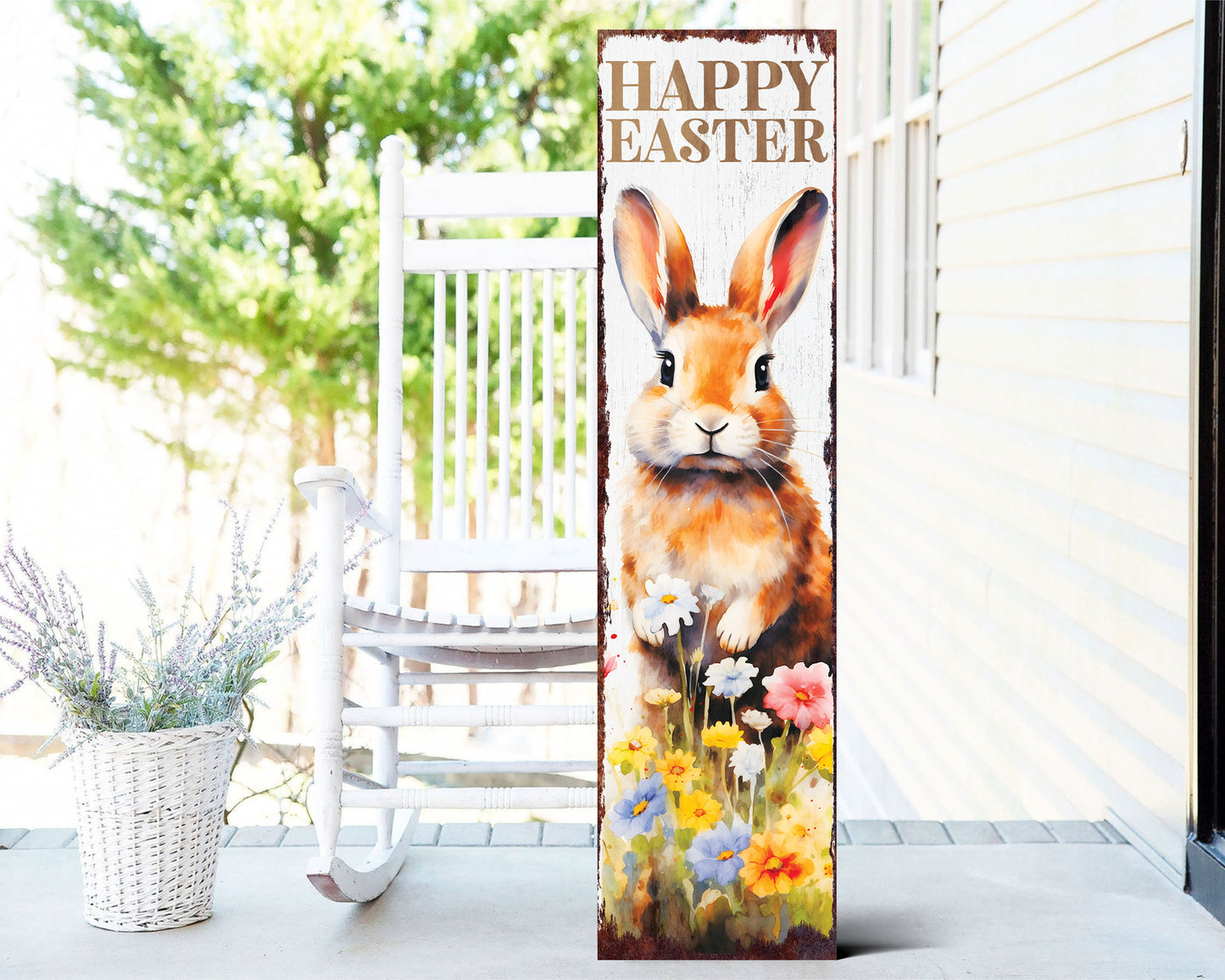 36in Rustic Farmhouse 'Happy Easter' Sign for Front Porch Sign| Easter Outdoor Decor for Front Door