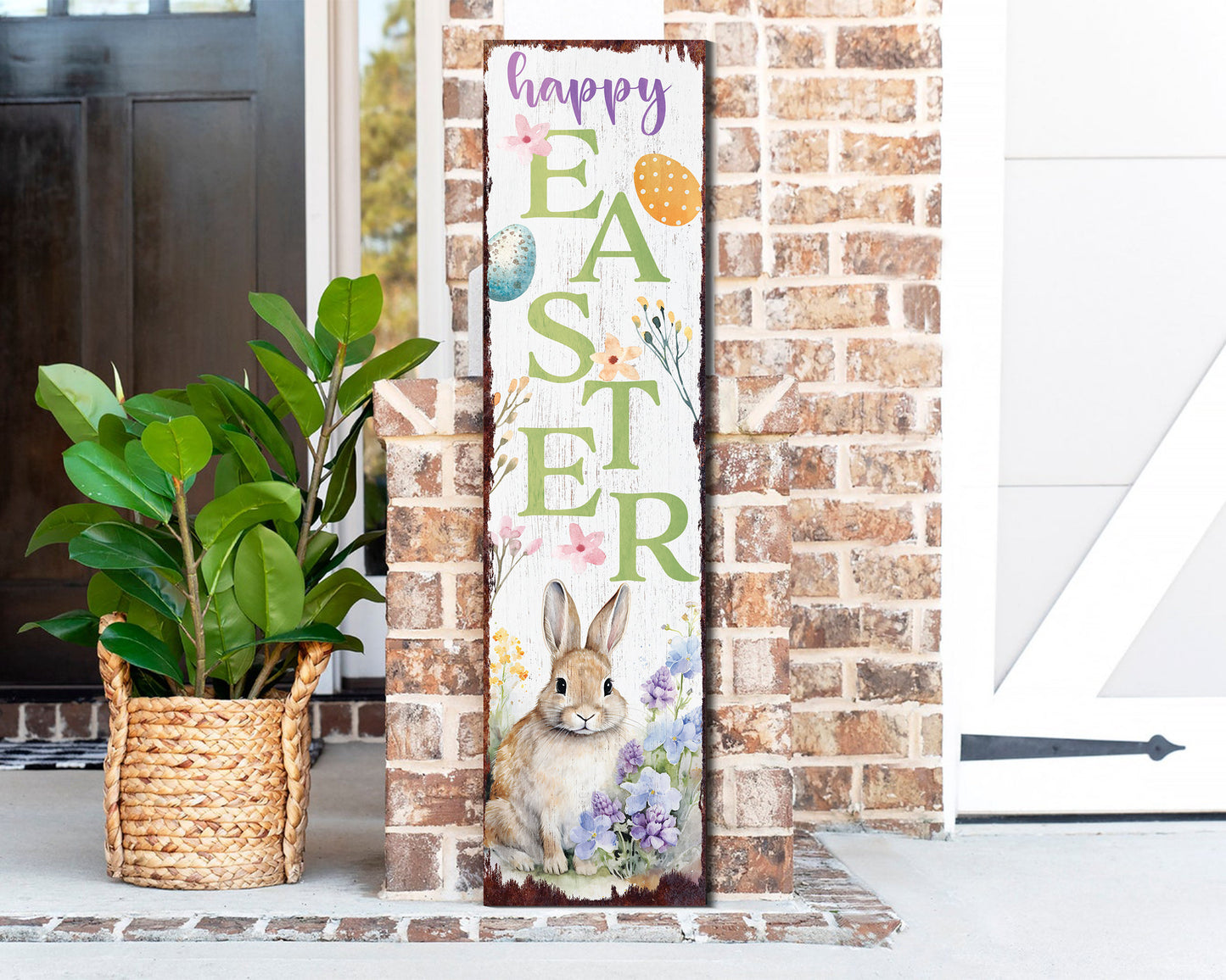 36in Rustic Modern Farmhouse 'Happy Easter' Sign for Front Porch Sign| Easter Outdoor Decor for Front Door