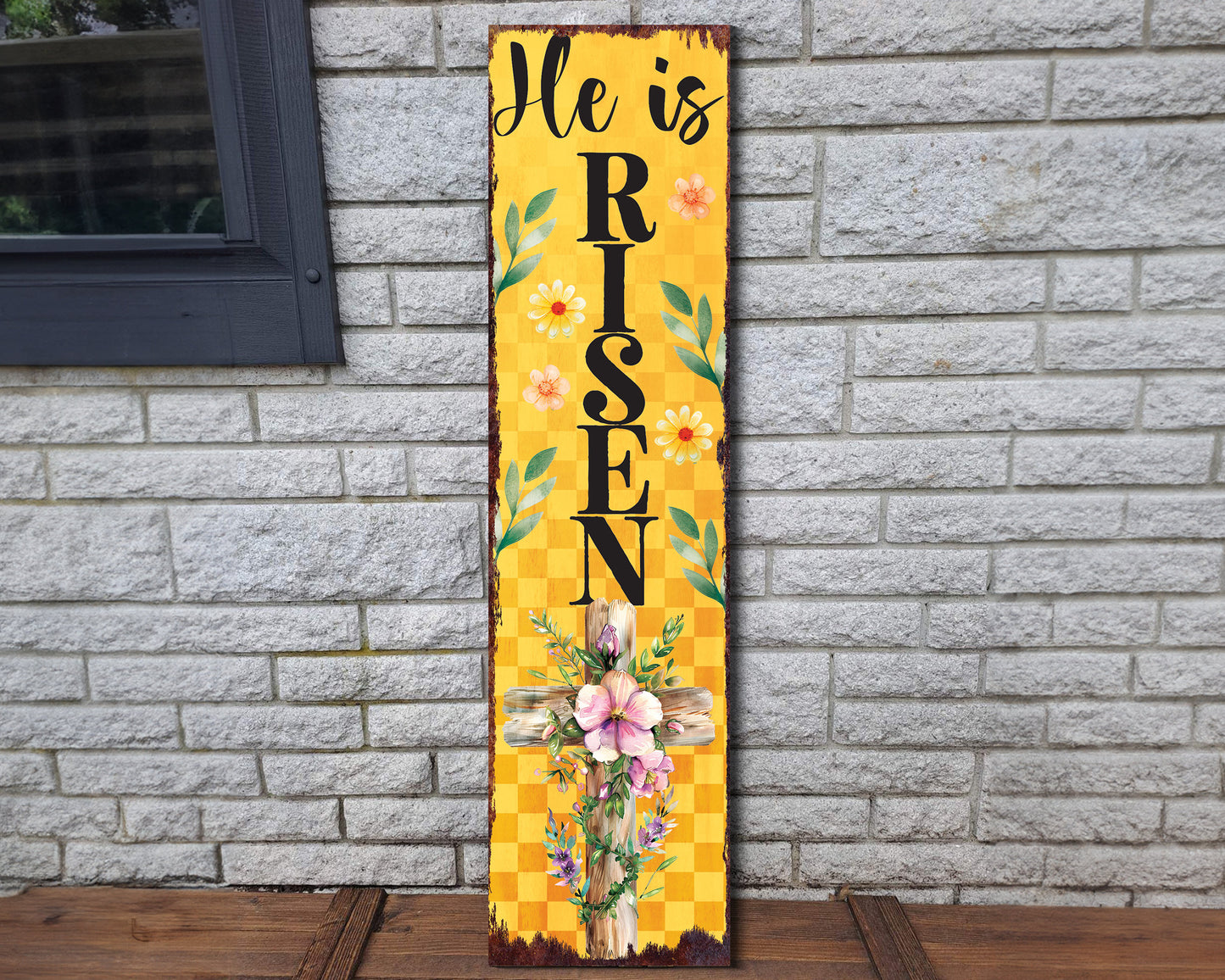 36in "He is Risen" Easter Porch Sign, Front Porch Easter Welcome Sign, Vintage Easter Decor, Modern Farmhouse Entryway Board for Outdoor