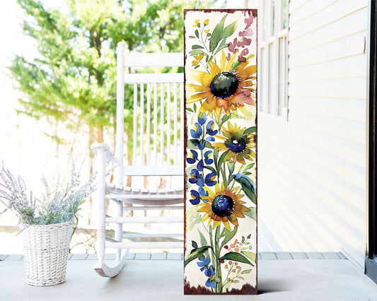 36in Spring Watercolor Wildflower Porch Sign | Front Door Wall Decor, Rustic Farmhouse Outdoor Entryway Display Board