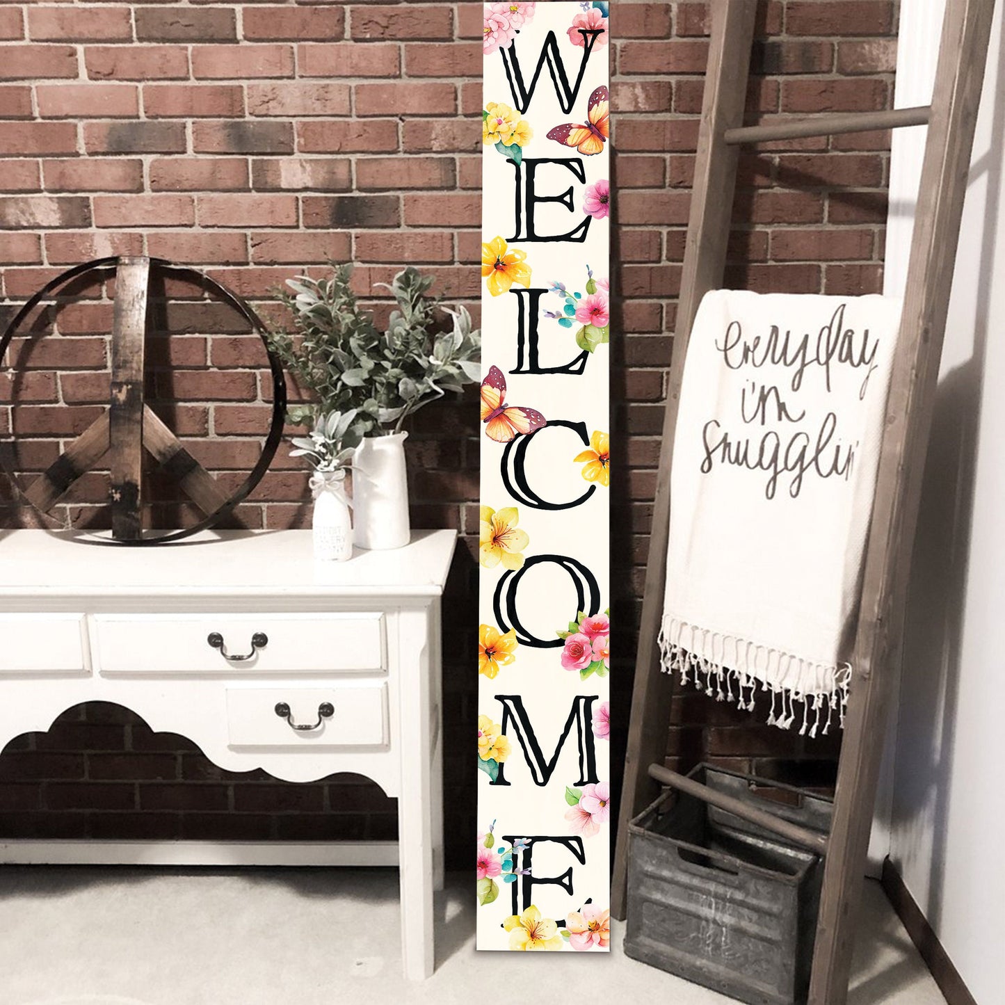 72in Spring Welcome Wooden Porch Sign, Front Door Decor, Indoor and Outdoor Home Decor