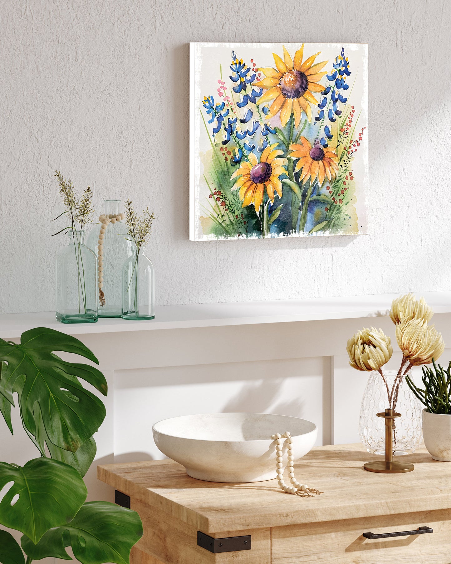 12in Watercolor Wildflower Wall Canvas | Danish Pastel Decor, Spring Wall Art, Rustic Farmhouse Decor, Canvas Print Home Decor