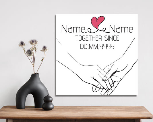 12in Valentine's Day Gift | Personalized Minimalist Line Drawing Holding Hands | Gift for Her, Him