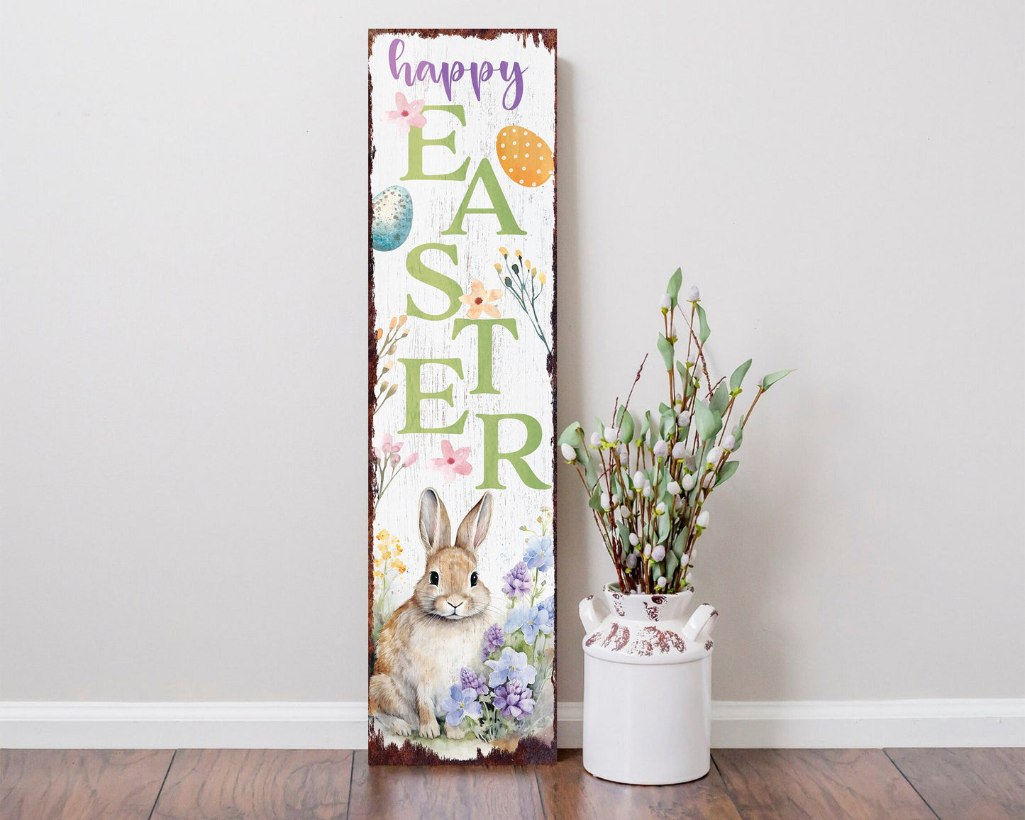36in Rustic Modern Farmhouse 'Happy Easter' Sign for Front Porch Sign| Easter Outdoor Decor for Front Door