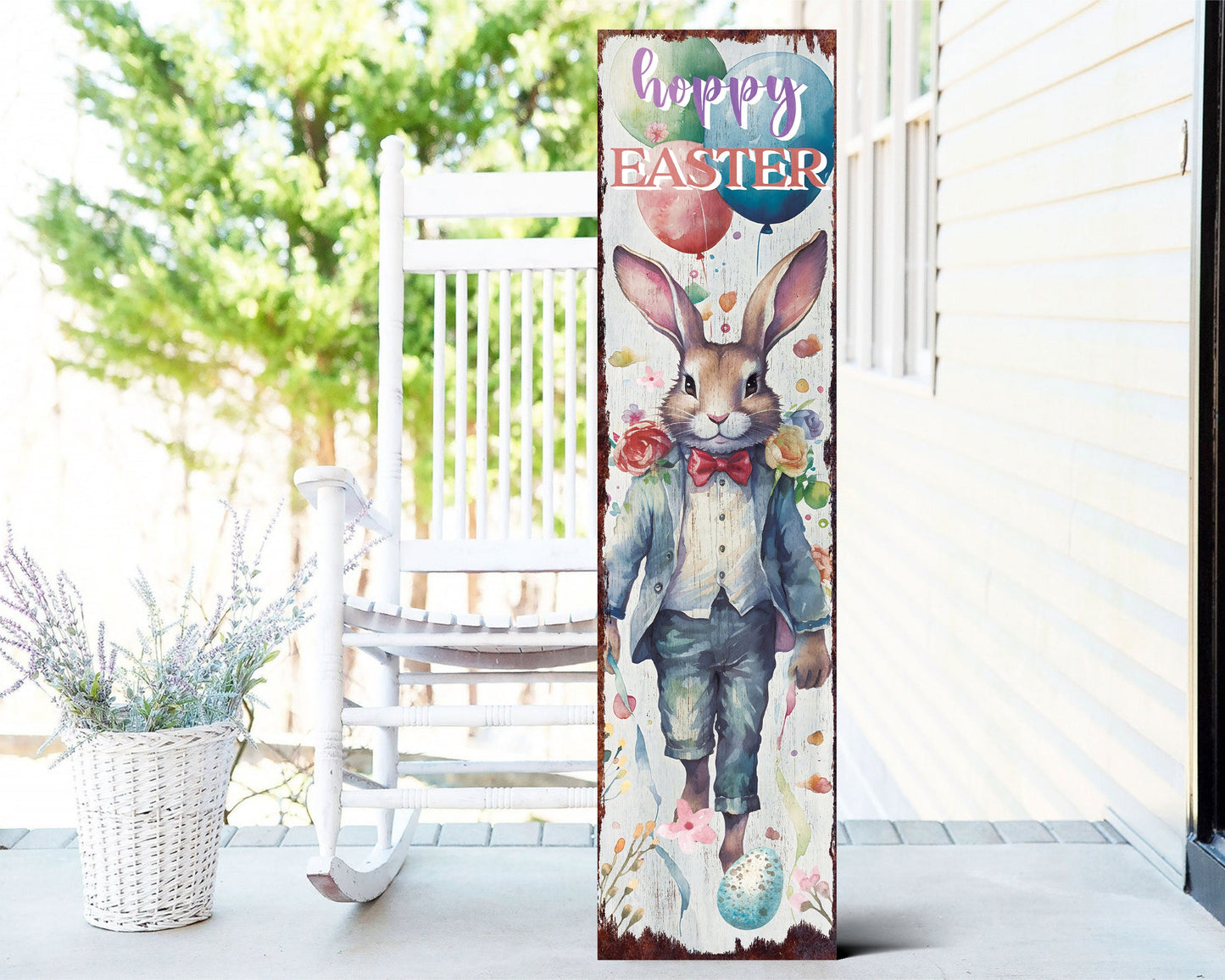 36in Rustic Modern Farmhouse 'Hoppy Easter' Sign for Front Porch | Easter Outdoor Decor for Front Door