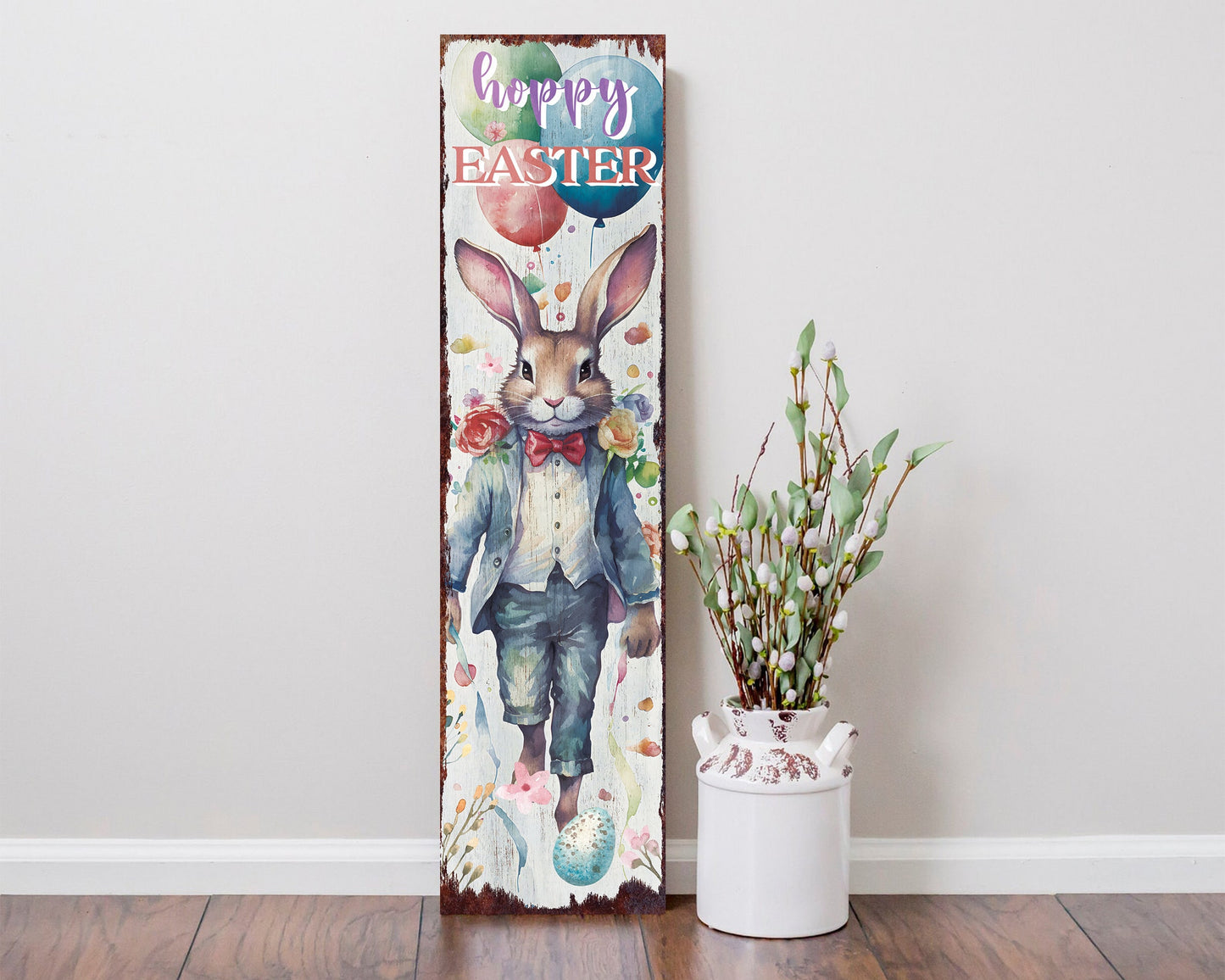 36in Rustic Modern Farmhouse 'Hoppy Easter' Sign for Front Porch | Easter Outdoor Decor for Front Door