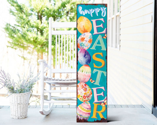36in Rustic Modern Farmhouse 'Happy Easter' Sign for Front Porch | Easter Outdoor Decor for Front Door