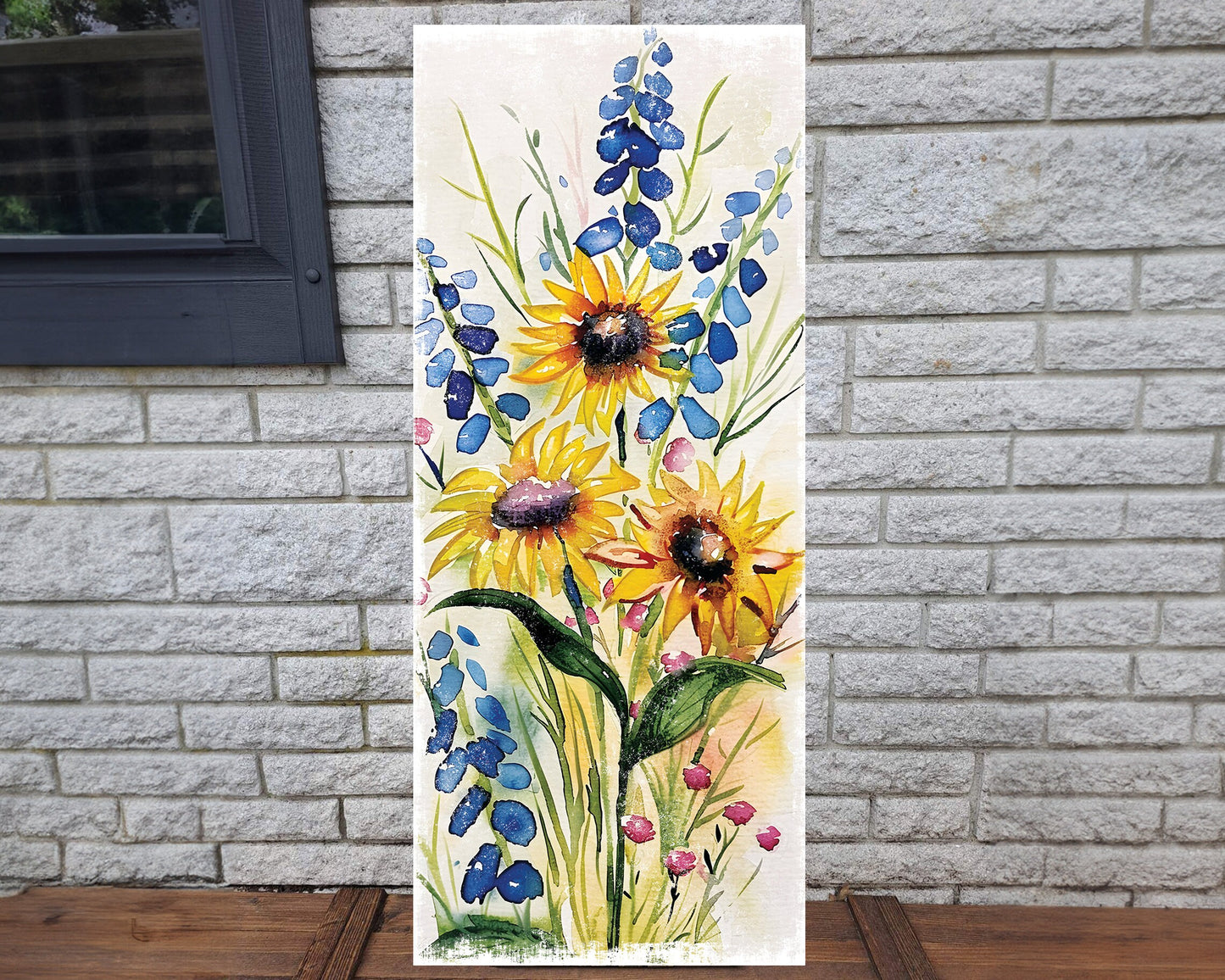 36-Inch Spring Watercolor Wildflower Wooden Porch Sign | Front Door Porch Decor, Welcome Sign for Porch Entryway Decor