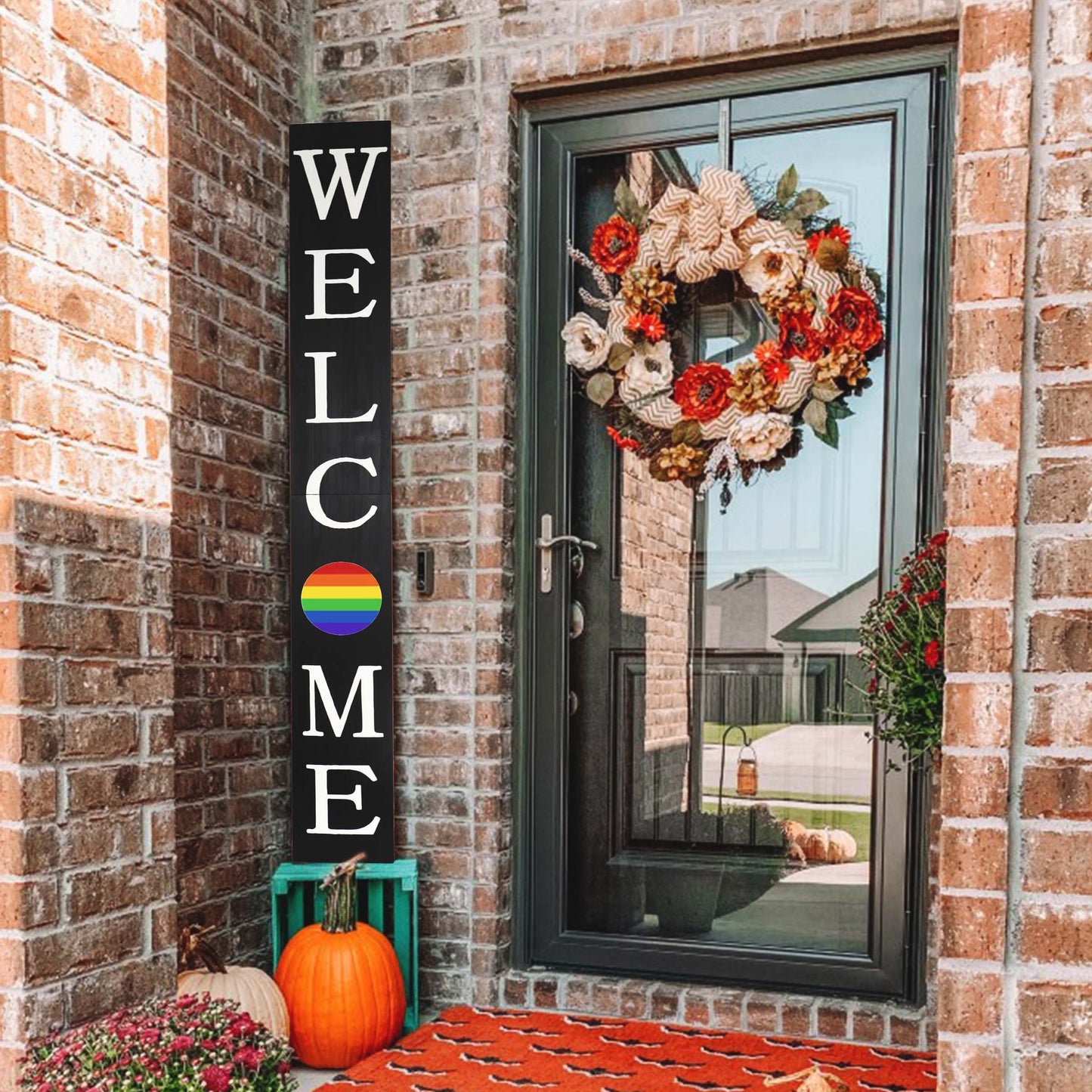 72in Outdoor Rainbow Modern Farmhouse Welcome Sign for Front Door | Pride Day Welcome Sign, Pride Day Decor Sign for Front Porch Decor