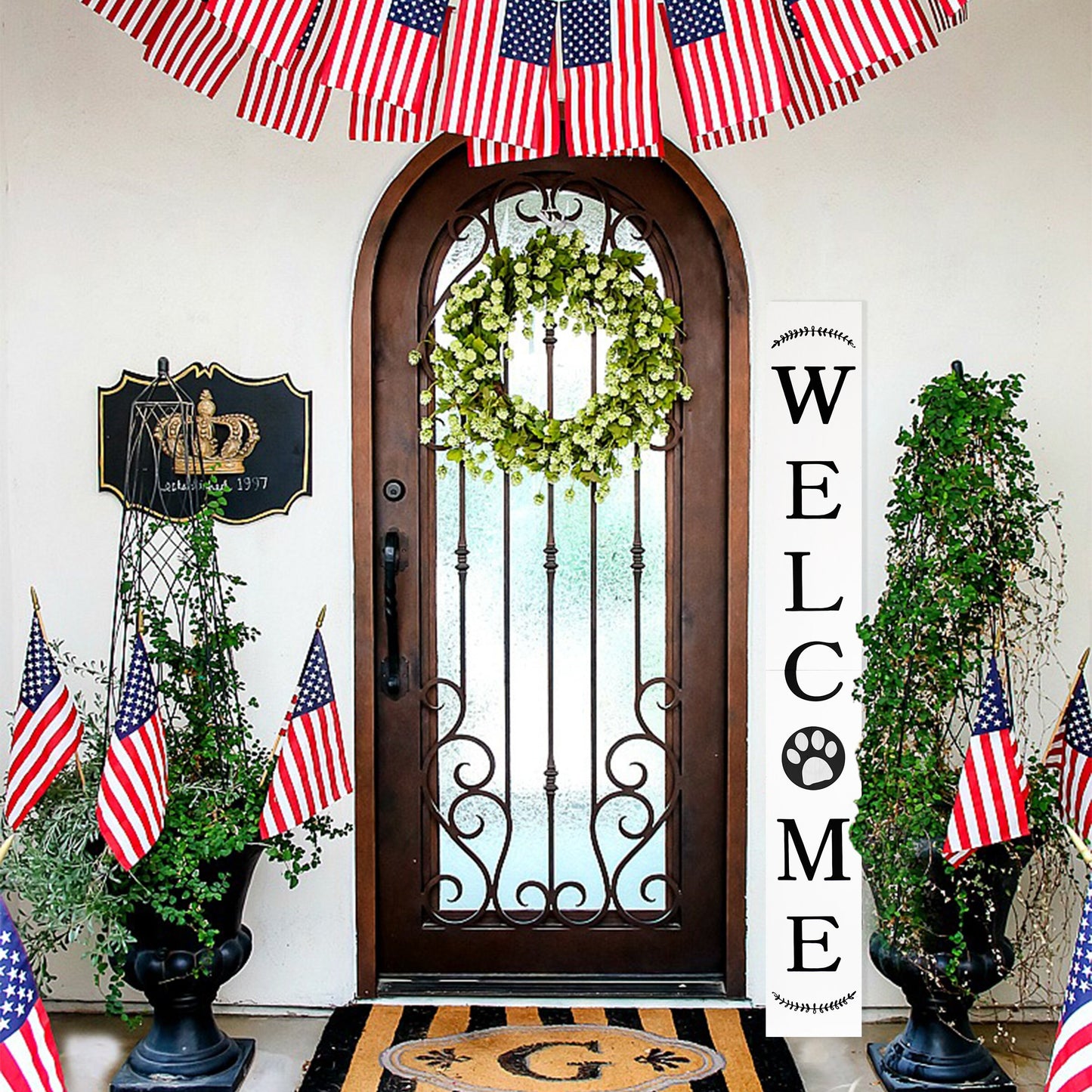 72in Outdoor Welcome Sign for Front Door with Animal Paw Rustic Tall Welcome Porch Sign for Front Porch Decor | Pet Friend Welcome Sign