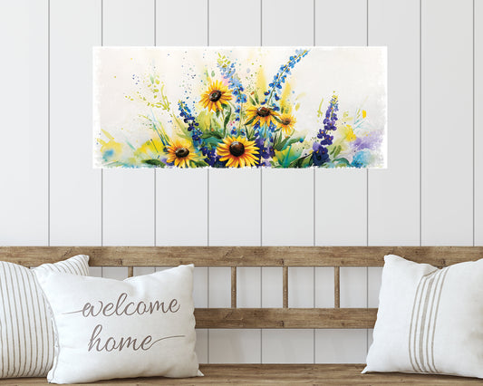 36-Inch Spring Watercolor Wildflower Wooden Wall Sign | Decor Sign for Entryway | Mantel Decor for Living Room, Bedroom